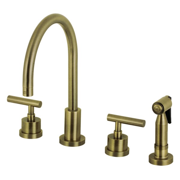 Manhattan 8" Widespread Kitchen Faucet W/Brass Sprayer, Brass